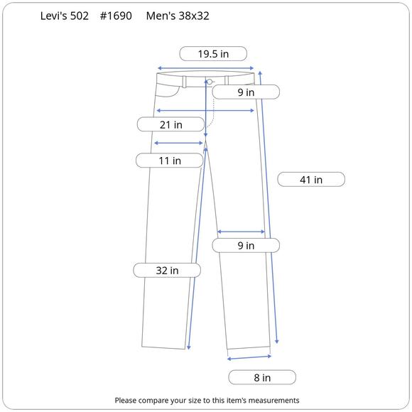 Levi’s 502 Jeans Men’s 38x32 Black Regular Fit Classic Denim Everyday Wear - Picture 14 of 14